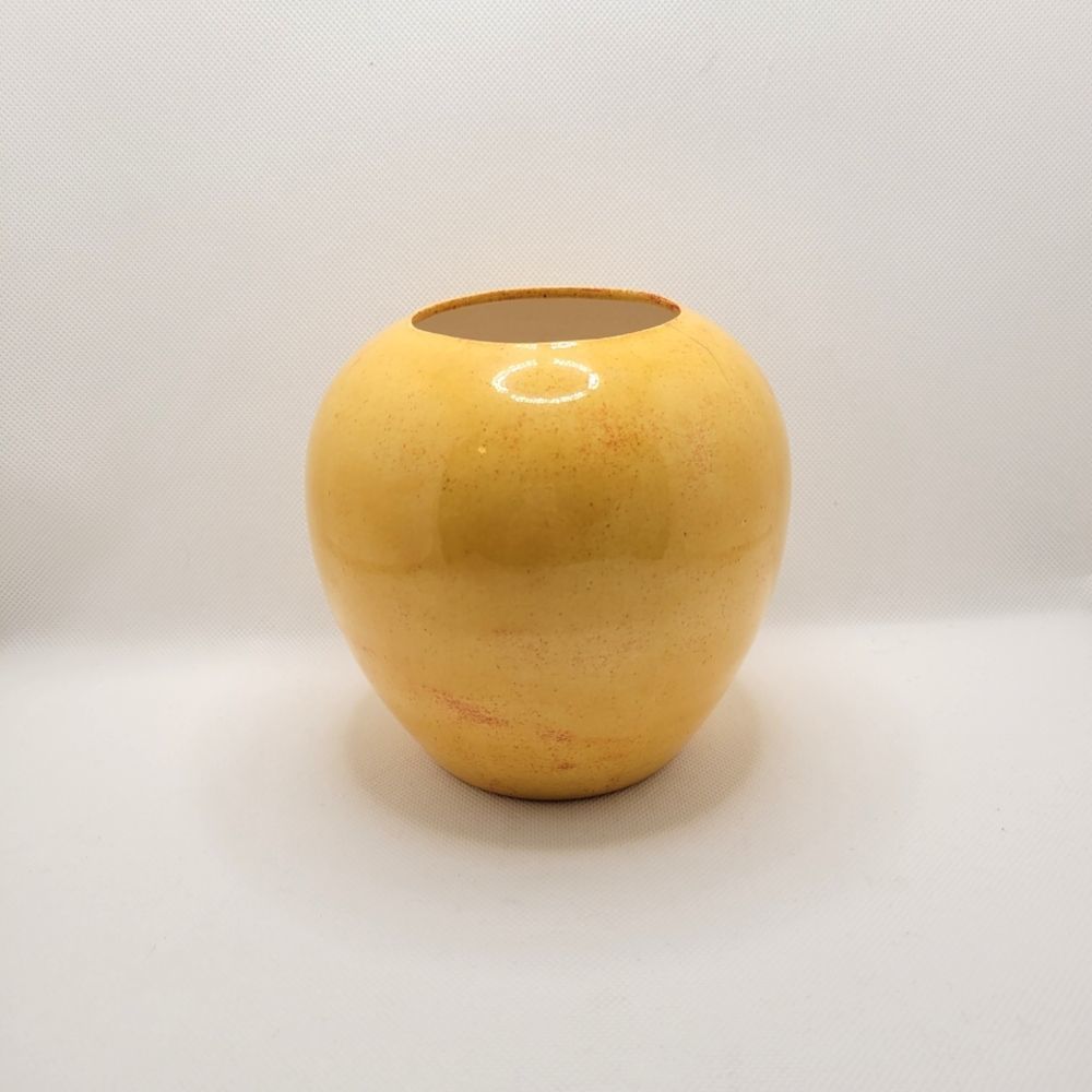 Boho Flower Pot Vase Signed JSkatch 71 Holland Mold Spring Yellow Red Dust Glaze